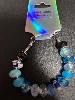Handmade Blue Bead Charm Bracelet -